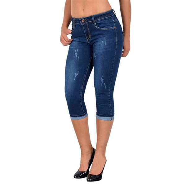 

women's pants & capris summer thin high waist solid flanging jeans denim knee-length pant skinny cuffed cropped pantalones de mujer, Black;white