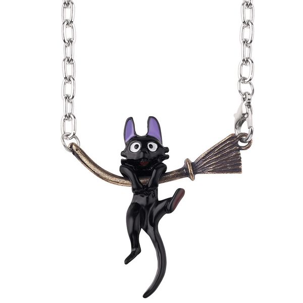 

personalized black cat wizard element design metal necklace with pendant fashion trend gift anniversary party, Silver