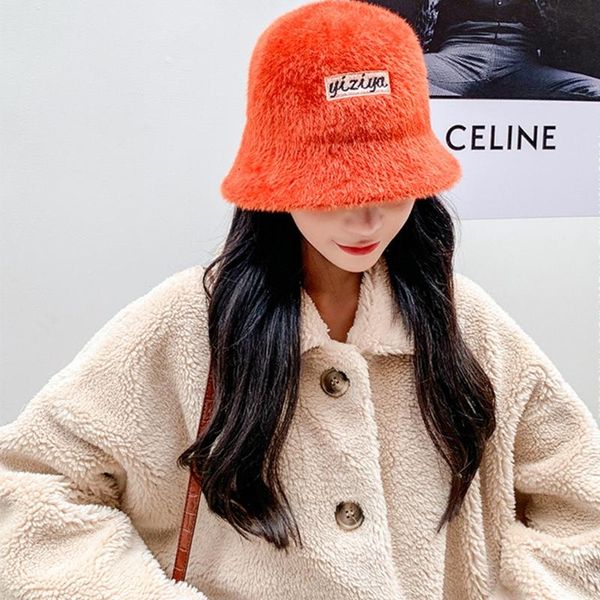 

wide brim hats x5xd imitation mink hair soft lovely warm fisherman female solid color, Blue;gray