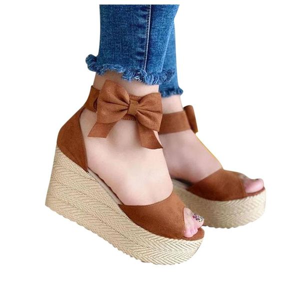 

sandals 2021 summer shoes fashion sandal for women's bowknot wedge heel trifle sole large size fish mouth, Black