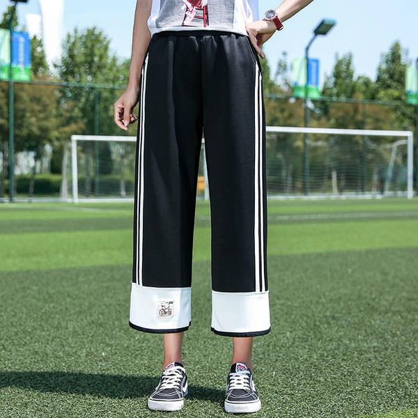 

women's pants & capris kawaii japan spring summer women elastic waist mori girl cute print harem fashion 2021 casual trouser, Black;white