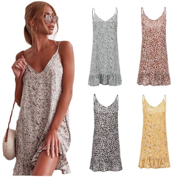 

casual dresses halter travel holiday floral print home dress, Black;gray