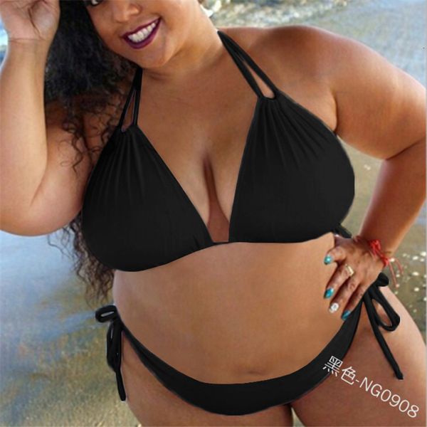 

2021 solid color large neck split swimsuit bandage bikini female, White;black