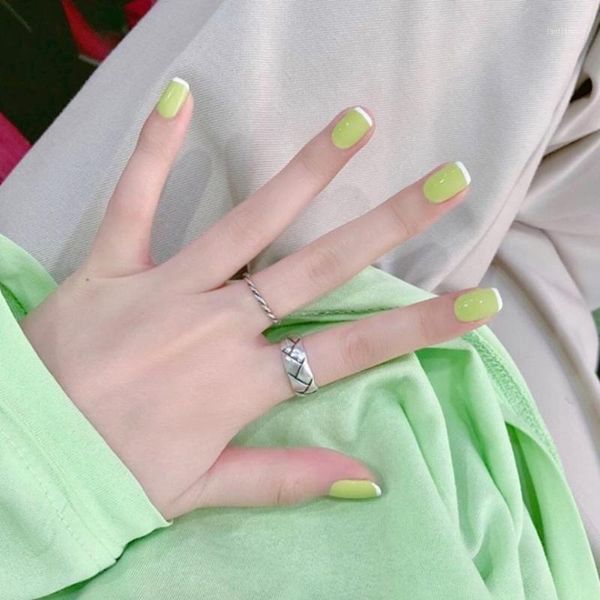 

24pcs sweet and fresh women french white border candy green false nails summer diy deco art beauty supply1, Red;gold