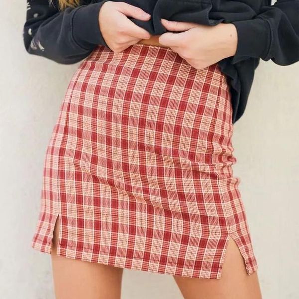 

skirts 90s vintage plaid mini skirt women streetwear harajuku fashion girls high waist a line summer split korea pant femme, Black