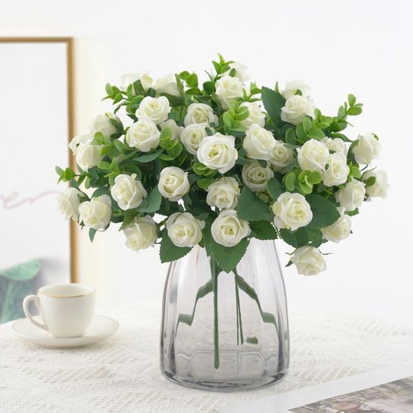 

decorative flowers & wreaths 11 heads artificial silk roses bouquet vase for home decor outdoor garden eucalyptus leaves fake plants wedding
