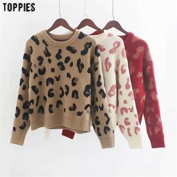 

winter sweater thicker warm knitted womens leopard pullovers korean fashion women jersey 210421, White;black