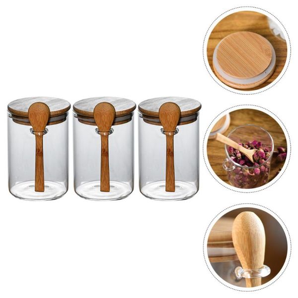 

storage bottles & jars 3pcs glass sealed containers lid dried fruit sugar