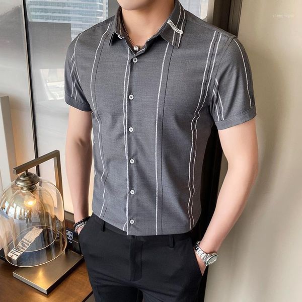 

men's dress shirts striped for men 2021 summer brand no iron anti-wrinkle mens slim fit casual business blouse camisa, White;black