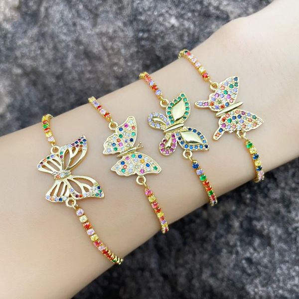 

charm bracelets eyika rainbow cz multicolor butterfly crystal zircon gold tennis chain pulseras statement jewelry women gifts, Golden;silver