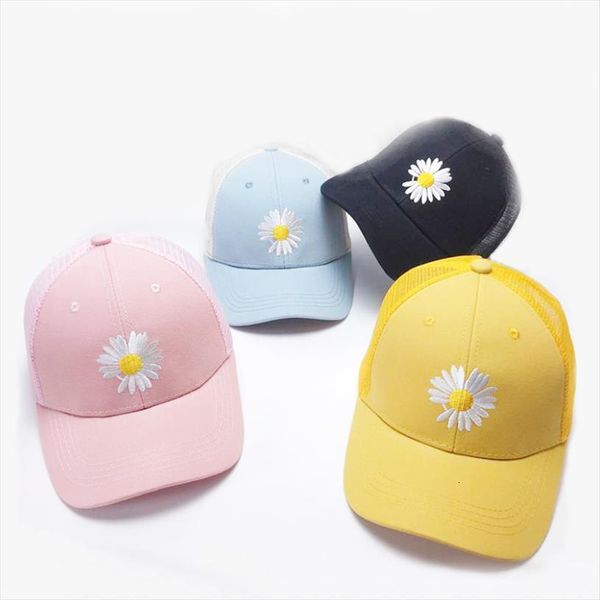 

summer child baseball cap 2 to 6 years little daisies embroidery hip kids hats boys girls caps snapback mesh hat, Blue;gray