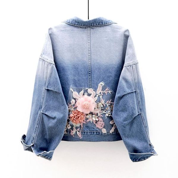 

women's jackets spring 2021 korean loose denim jacket women basic coat short vintage embroidered flowers bat sleeve outerwear student, Black;brown
