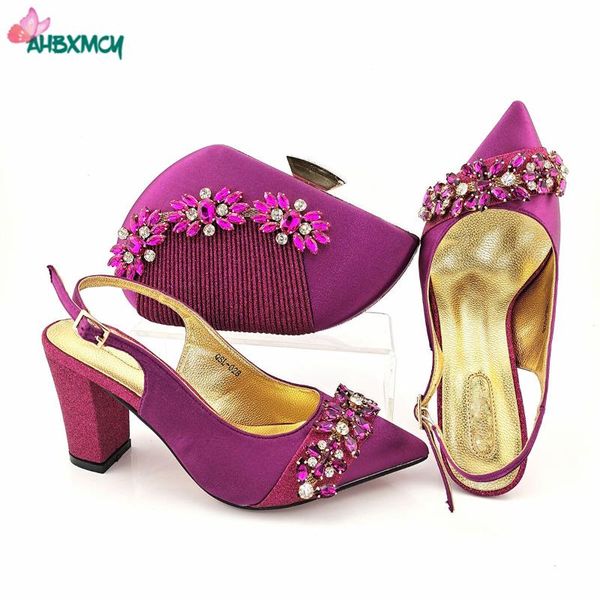 

dress shoes 2021 summer design elegant style nigerian women and bag set in magenta color mature lady with shinning crystal, Black