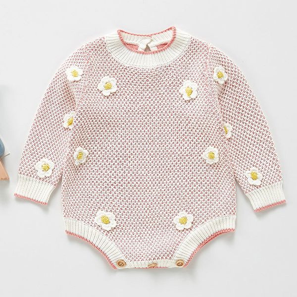 

spring baby girl rompers long sleeves knit flower autumn born clothes 210429, Blue