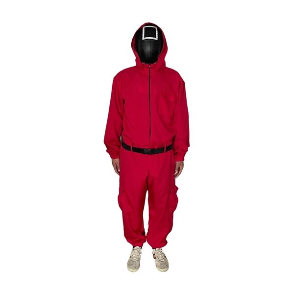 

halloween cos suit squid game costume carnival jumpsuit with belt gloves, Black;red