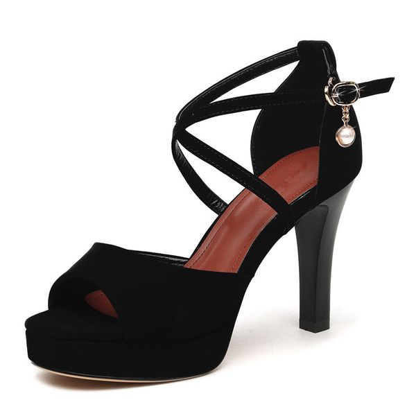 

sandals fashion women's shoes genuine leather gladiator high heels female wedding dress woman open toe pumps j0118 wm5e, Black
