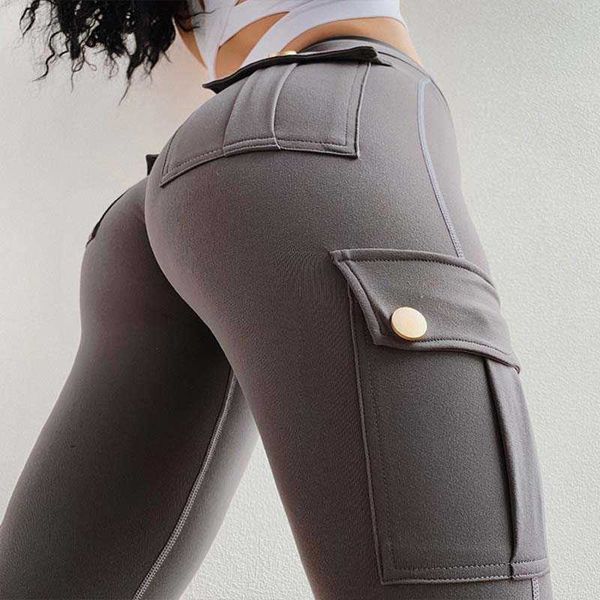 Salspor Kadın Yoga Pantolon Yüksek Bel Askeri Stil Spor Tayt Spor Salonu Slim Fit Cep Sweatpants Açık Koşu Spor Pantolon 210929