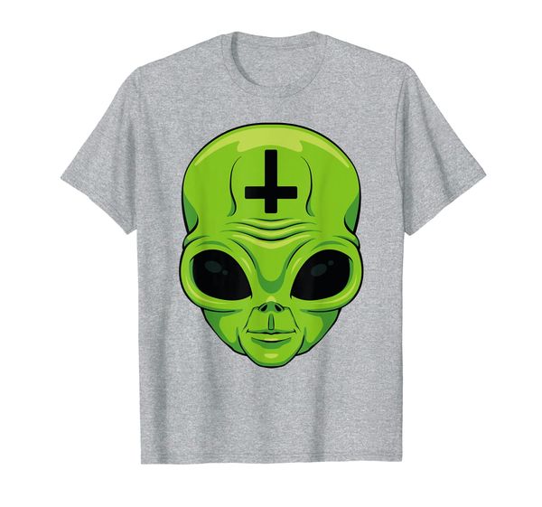 

satanic alien satanism death metal and goth concert t-shirt, White;black