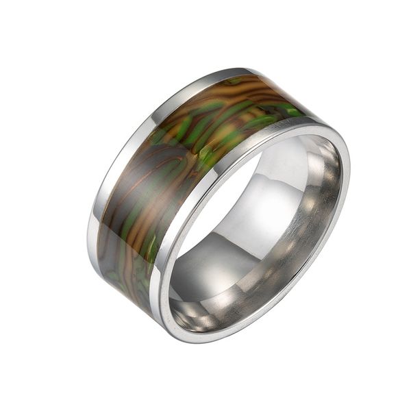 

10mm wide abalone shell ring stainless steel for men rings eu size 7 to 11, Silver