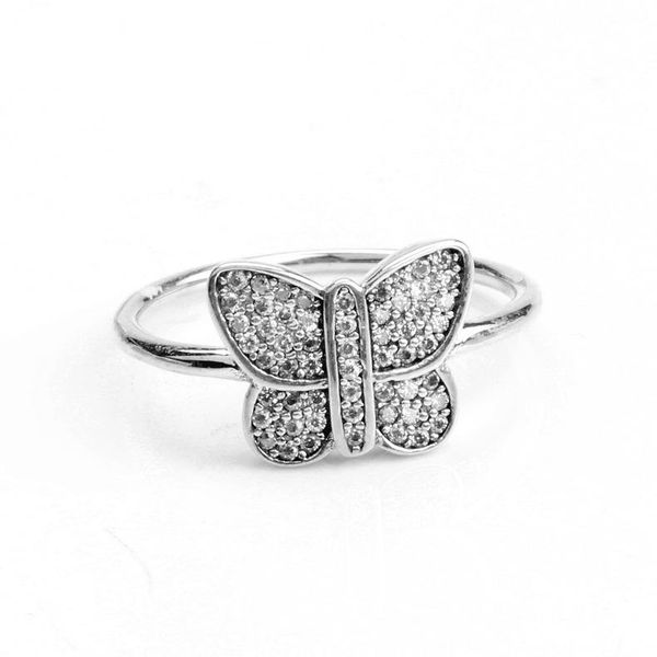 

cluster rings 925 sterling silver animal ring pave butterfly with cubic zirconia for women wedding party jewelry, Golden;silver