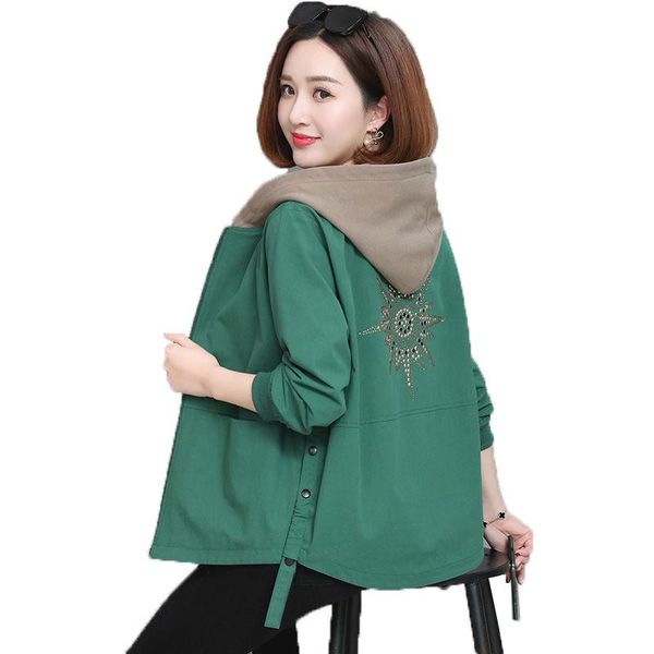 

women's jackets trench coat 2021 spring autumn short korean plus size loose casual hooded windbreaker outerwear female w445 5x, Black;brown