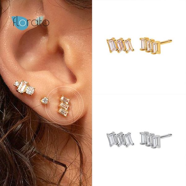 

stud 925 sterling silver minimalist crystal earrings for women tiny cz gold color earring korean fashion jewelry gift, Golden;silver