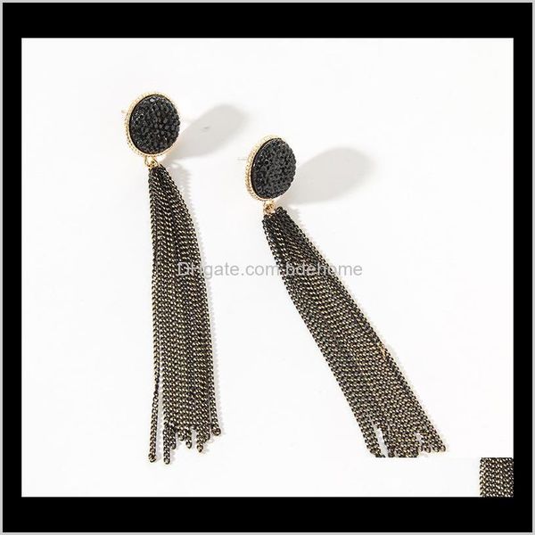 

dangle & chandelier jewelry drop delivery 2021 zircon stud retro tassel exaggerated chain black crystal long for women earrings s, Silver