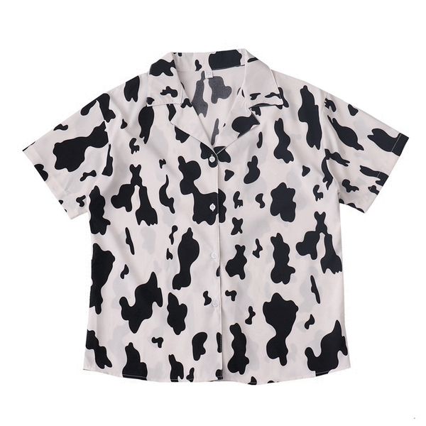 

women's blouses & shirts summer vintage cow print women blouse girls cute casual short sleeve korean 2021 fashion button down, White