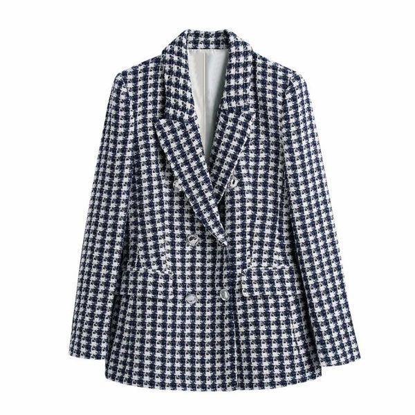 

spring women double breasted casual plaid suit coat female long sleeve outerwear office lady loose c1092 women's suits & blazers, White;black