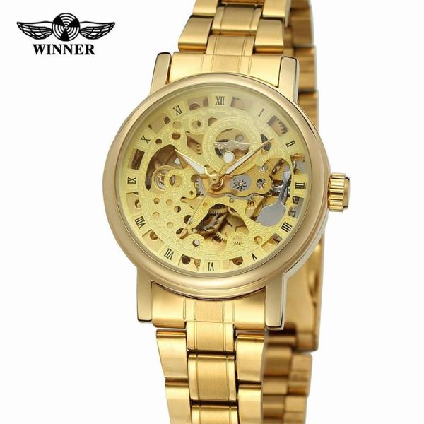 

wristwatches winner golden women watches skeleton male lady clocks self wind mechanical dress lover female watch gift, Slivery;brown