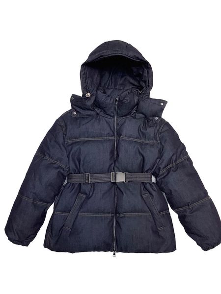 

monclair luxury french women's down jacket maya france brand designer hooded collar jackets belt cowboy thicken coat, Black