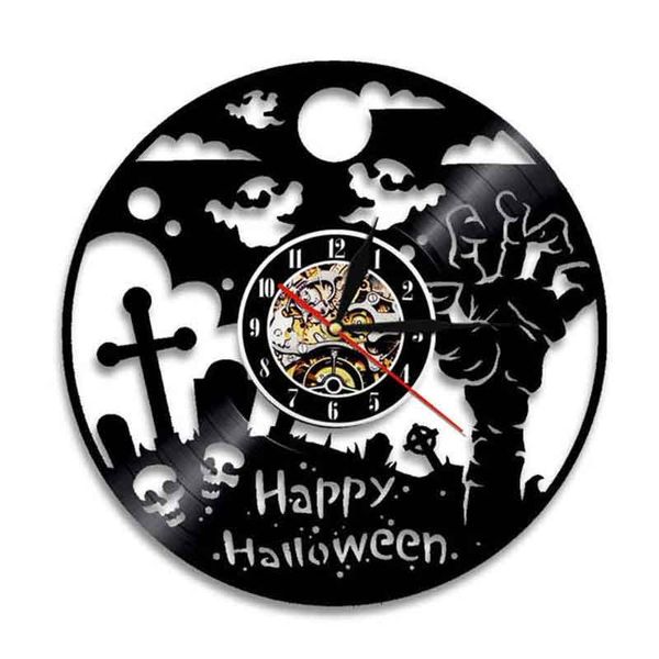 

wall clocks horror decoration zombie hand vintage happy halloween decorative black clock record art silent quartz watch