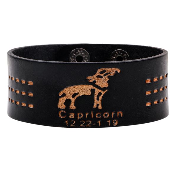 

qinuo new version korean style pu twelve constellations wide leather bracelet for men and women, Golden;silver