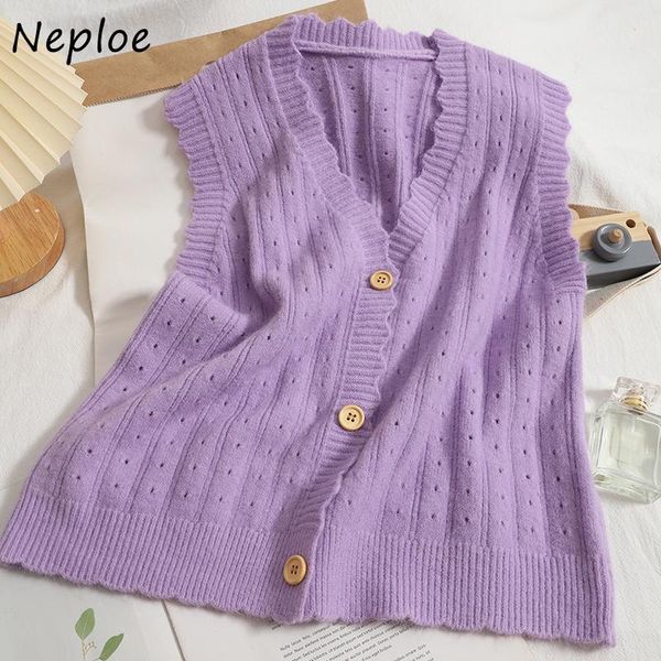 

women's vests neploe autumn sweet wavy edge versatile vest famale v-neck sleeveless jacket women single-breasted all-match knitted, Black;white