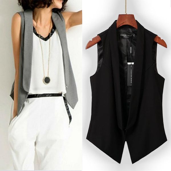 

women's vests 2021 plus size fashion women shawl collar solid suit waistcoat female casual vest sleeveless slim lady 3xl jc420, Black;white