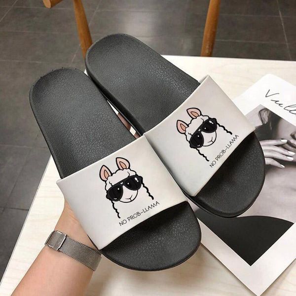 

cute alpaca lady slippers home flat shoes harajuku for woman 2021 summer women, Black