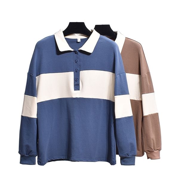 

women knitted turn down collar long sleeve striped khaki blue loose winter autumn casual sweatshirt pullover h0060 210514, Black