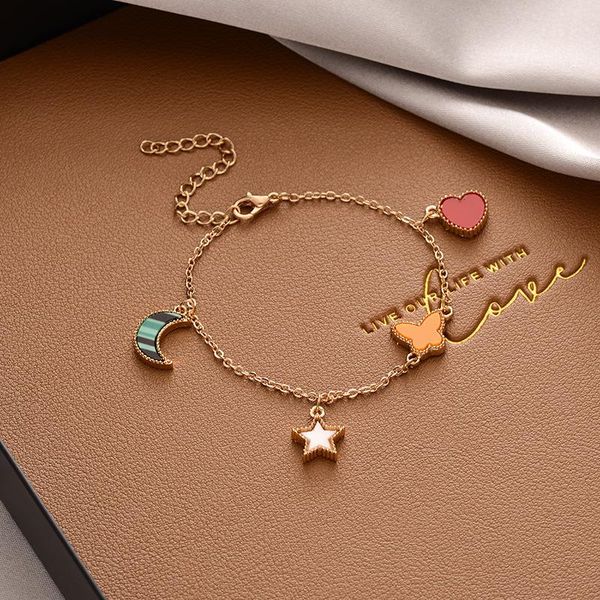 

link, chain lucky clover simple couple bracelet crystal butterfly love heart shaped pendants bangles personality on hand jewelry, Black
