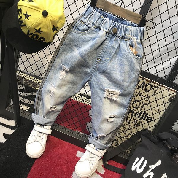 

vintage hole children cowboy trouser fashion fold baby boys jeans spring high-end breathable cotton kids boys ripped denim pants, Blue