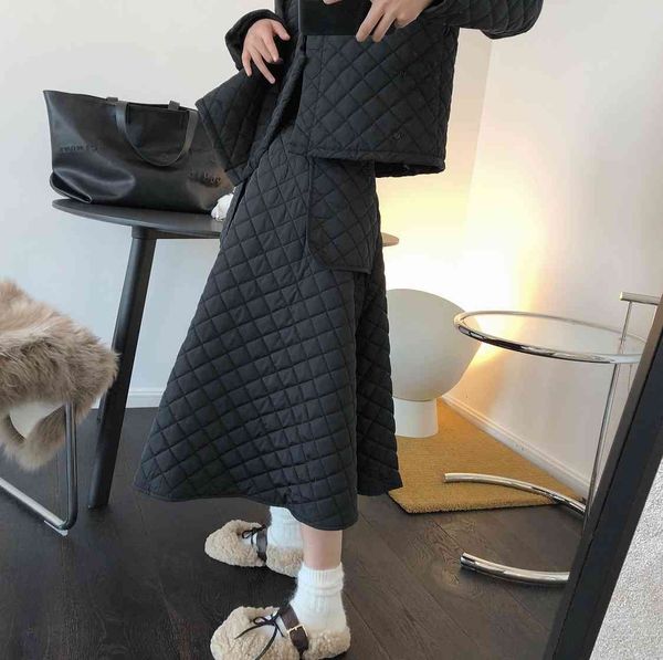

skirt winter quilted high waist loose a-line thick umbrella women mnbk, Black