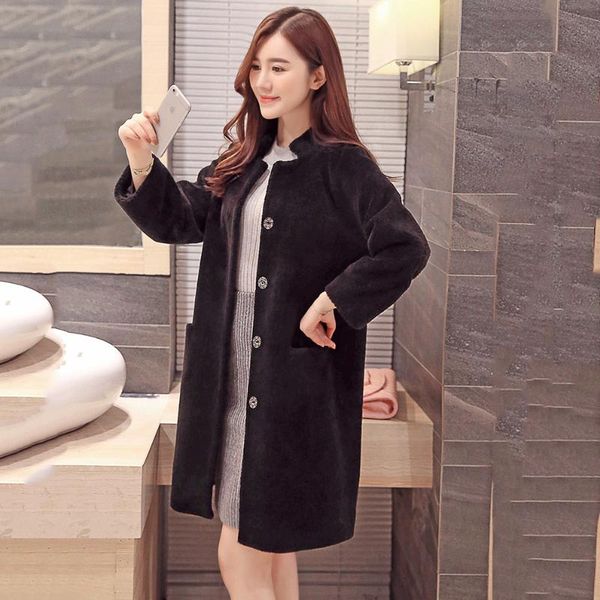 

women's fur & faux 2021 stand collar lady parkas warm jackets female winter coat genuine real sheep wool outwear long jacket women clot, Black