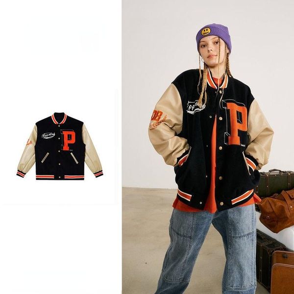 

men's jackets autumn high street retro casual trend bomber jacket for men 2021 patchwork all-match long-sleeved baseball uniform women, Black;brown