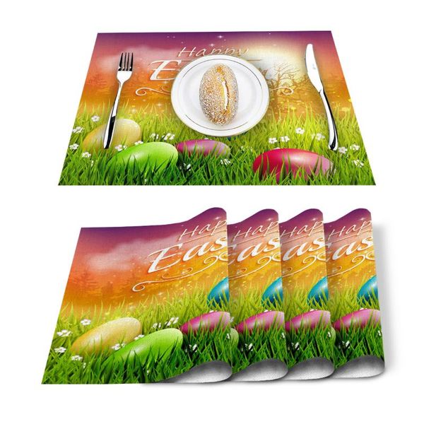 

table runner 4/6pcs easter egg greeting card grass kitchen placemat set dining mats cotton linen pad bowl cup mat home decor