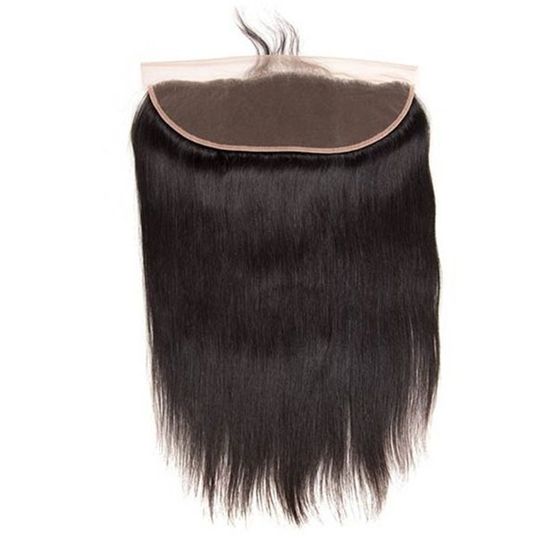 

brazilian straight human hair lace frontal closure 13x4 with pre plucked baby hair three middle part natural color, Black;brown