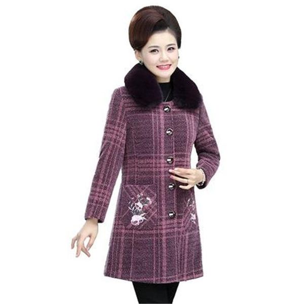 

women's wool & blends mother wear high-end gold mink velvet coat female fur collar mid-long western style thickening professional fit w, Black