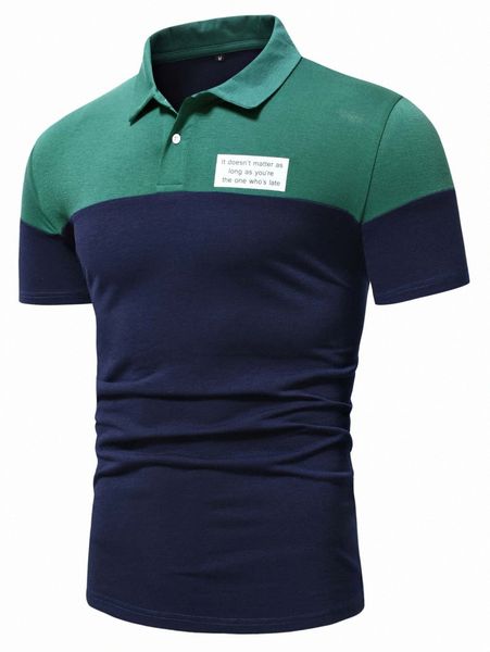 

men slogan graphic two tone polo shirt 83lq#, White;black