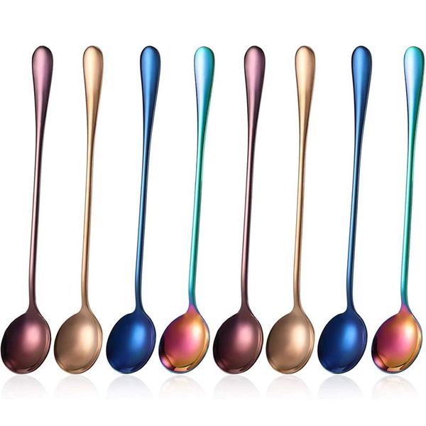 

spoons long handle tea spoon stainless steel coffee mixing teaspoon for coffee, milkshake, cold drink, 8 pieces