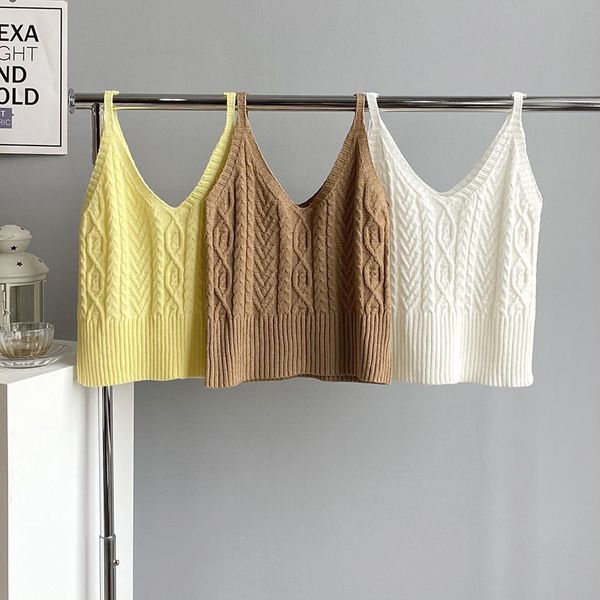 

camis 2021 summer knitted v-neck pure color white cami women female