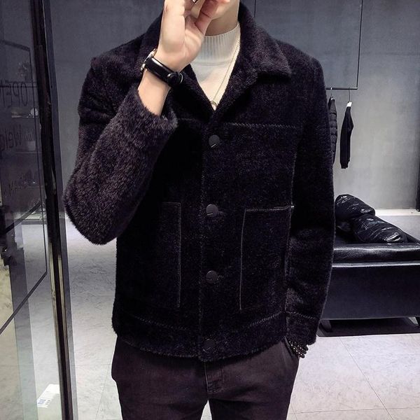

men's jackets winter mens fashion short loose hip hop high street vintage outerwear pockets turn-down collar warm coat, Black;brown