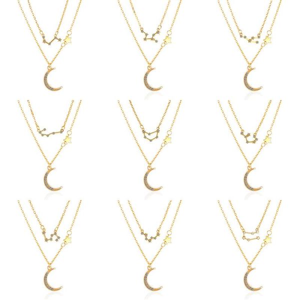 

modyle fashion gold color zircon necklace jewelry female 12 constellation moon star pendant for women necklaces, Silver